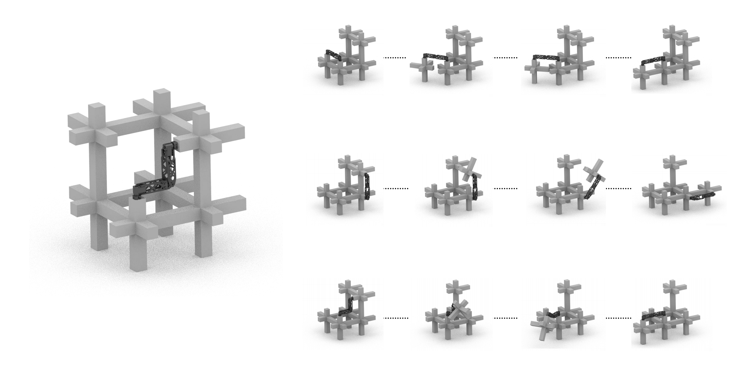 Grabbing mechanism sequence for transferring modular voxels through the structural grid