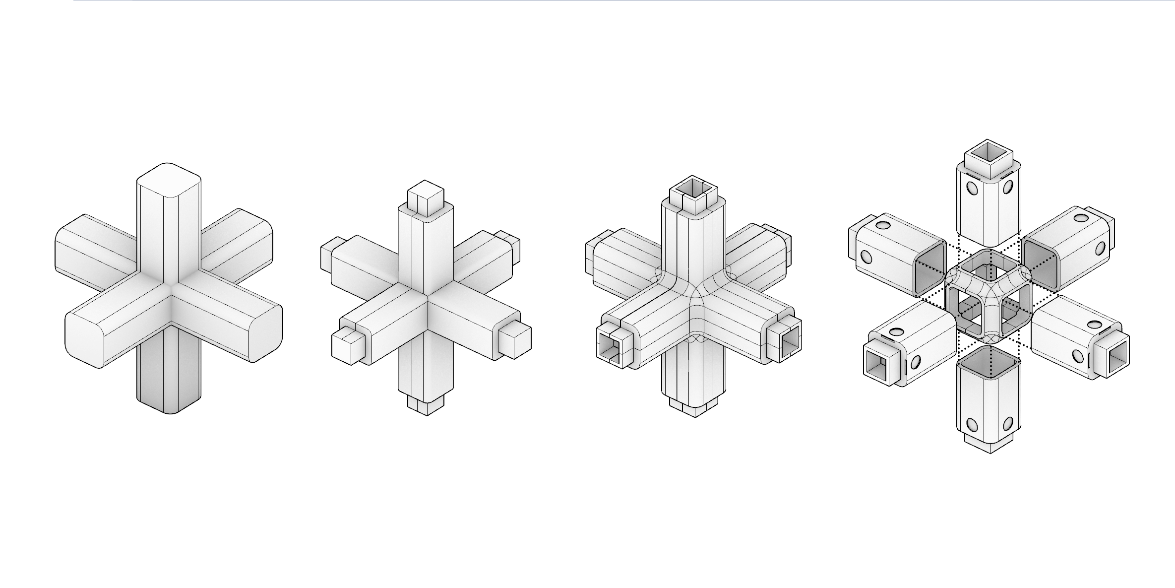 Development process of the modular structural unit from solid cross joint to hollow connector