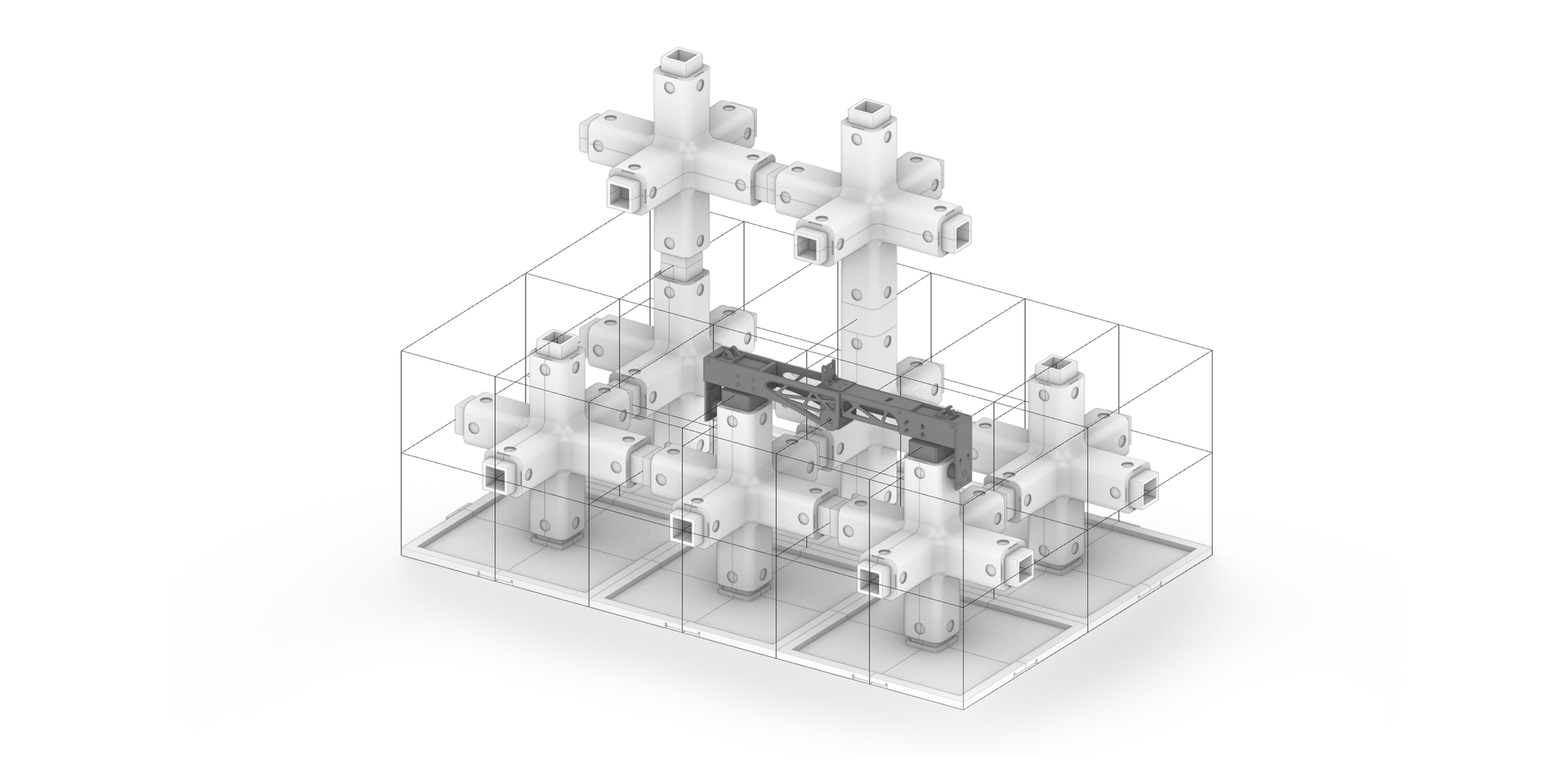 Aggregation test showing structural units forming a reconfigurable voxel field for the robot