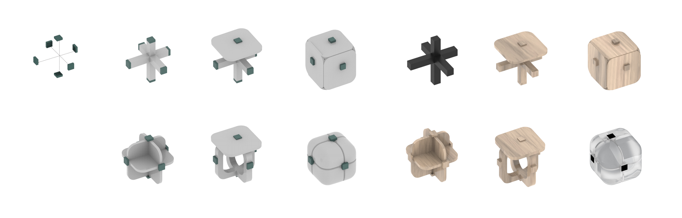 System of structural unit variations with different enclosure, material and connection strategies
