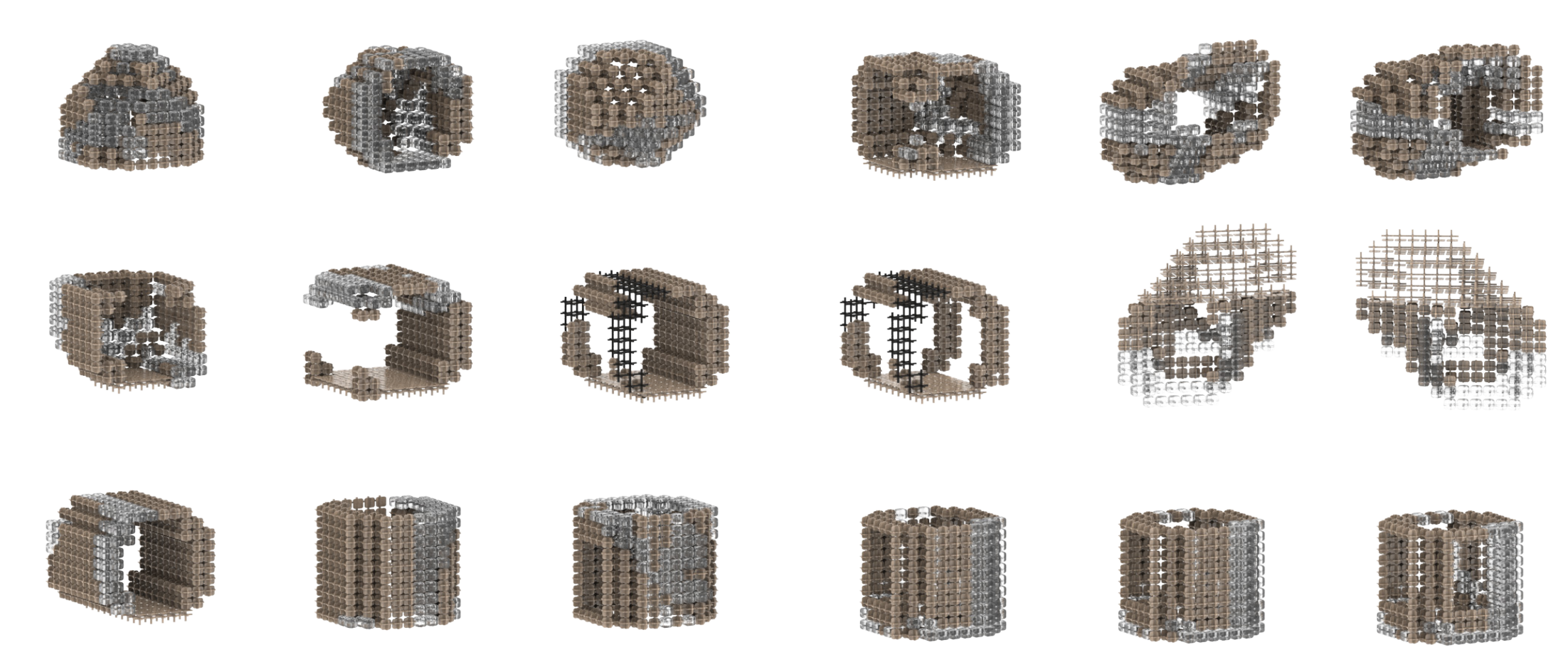 Matrix of spatial form studies generated from modular aggregation rules