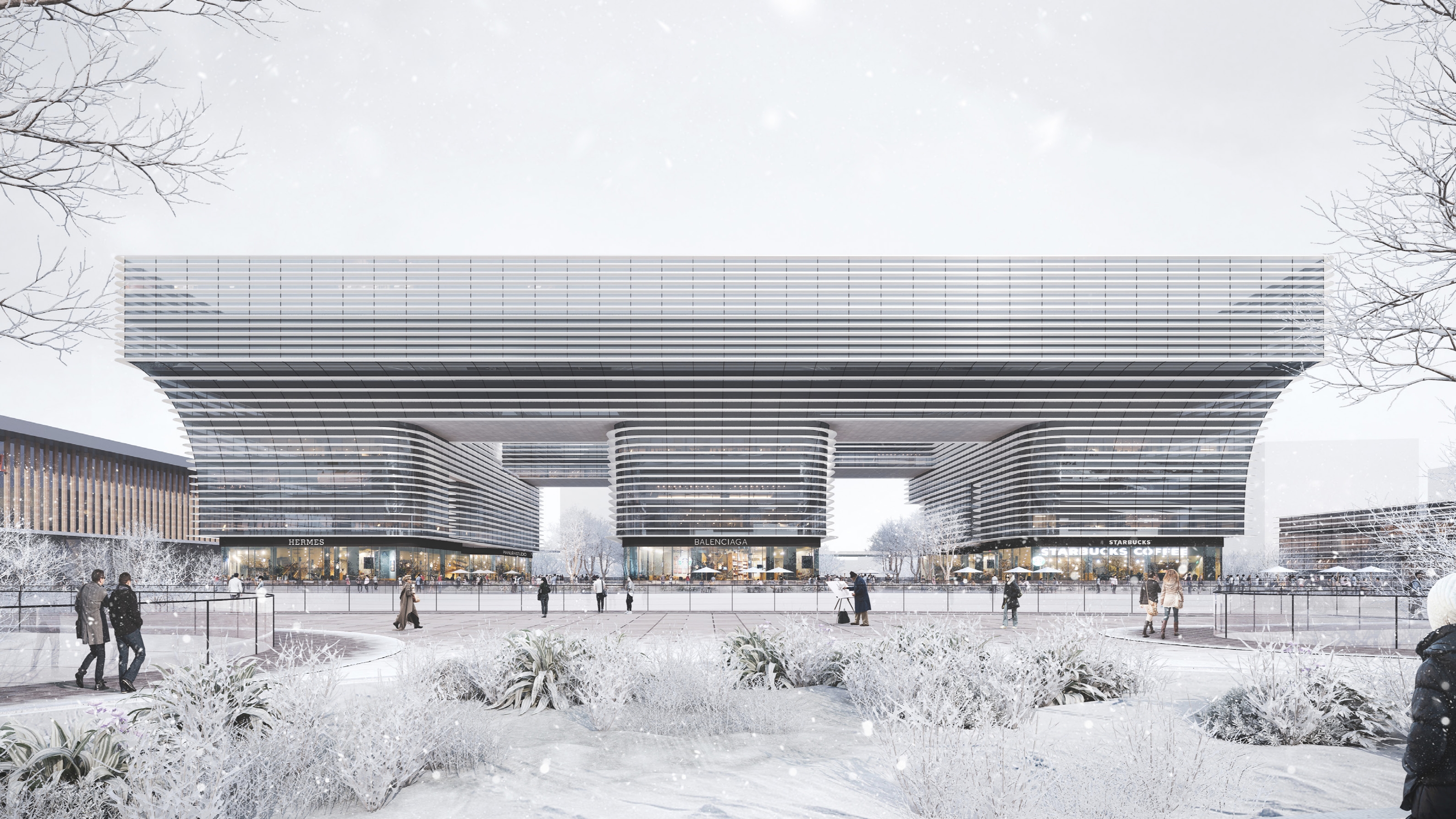 A commercial complex in winter